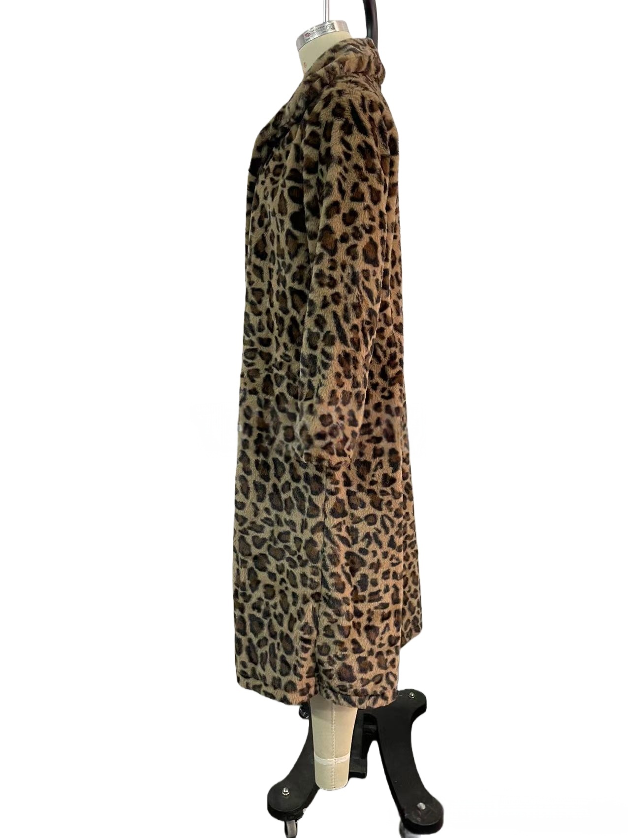Elegant Leopard Fur Long Coat Winter Loose Fur Overcoat Thick Warm Plush Jacket